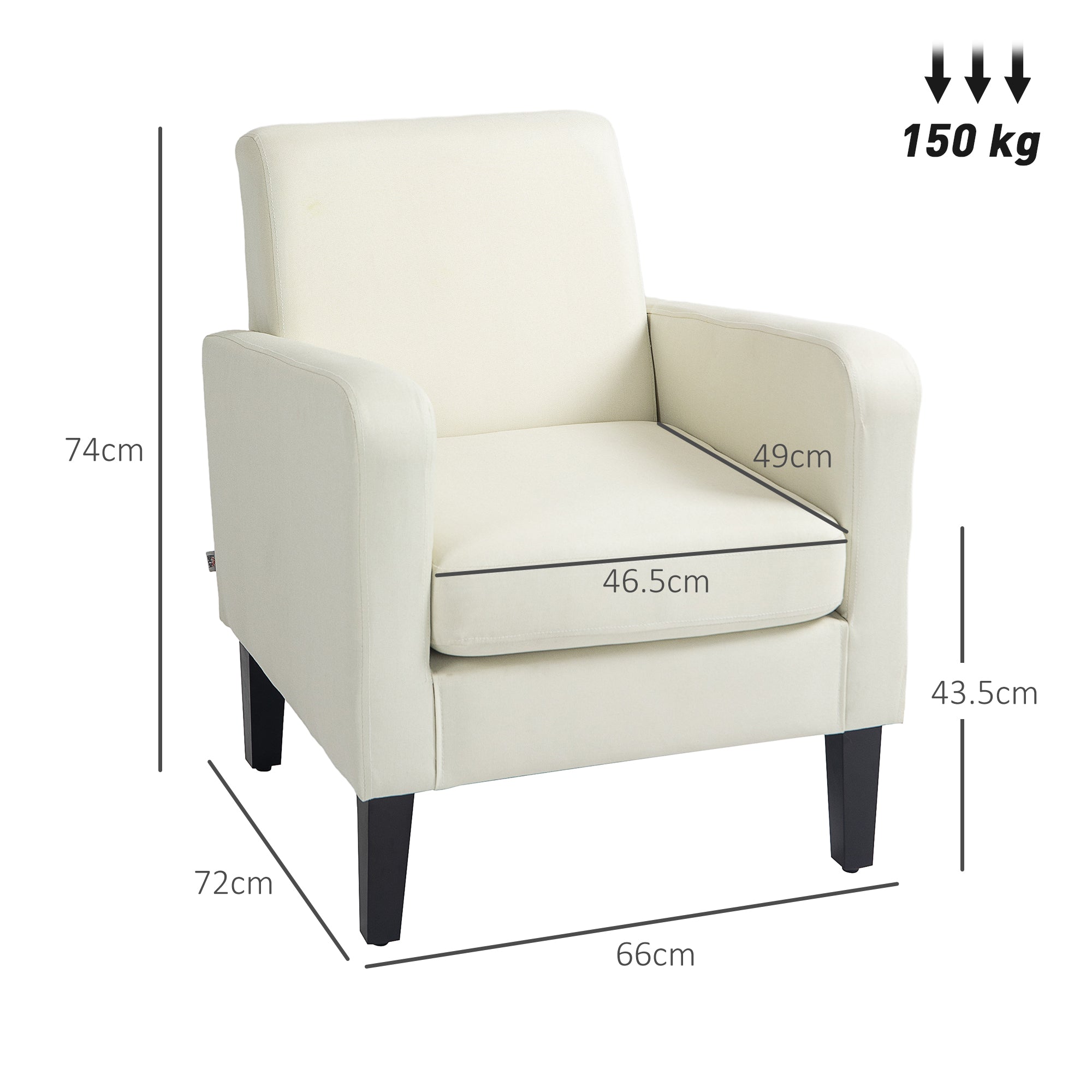 HOMCOM Modern Accent Chair, Occasional Chair with Rubber Wood Legs for Living Room, Bedroom, Cream White